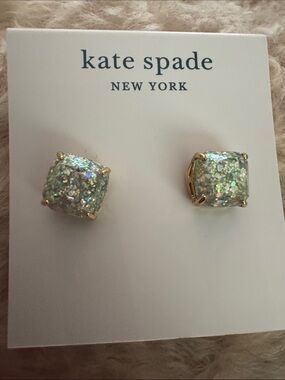 kate spade Iridescent Glitter Square Stud Earrings - Gold Prong